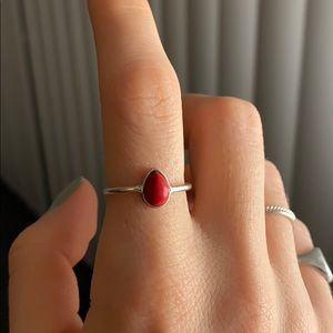 Sterling silver coral gemstone ring